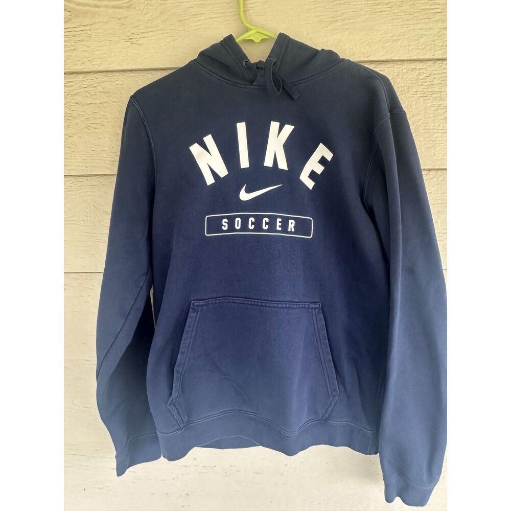 Nike Soccer Spell Out Arch Logo Pullover Fleece Hoodie Navy Blue Size Small